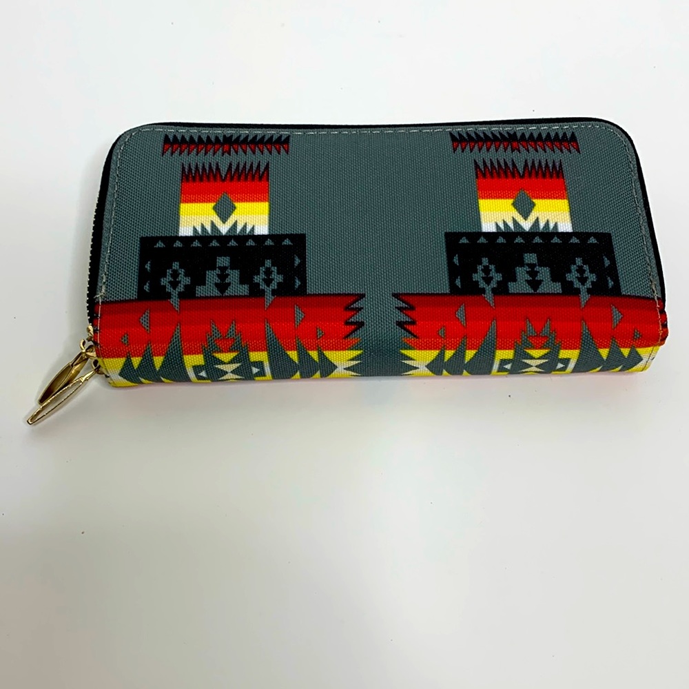 Aztec Wallet | Bright Canvas Two Zipper Wallet | Hippie Travel Bag | Boho Print